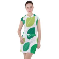 Leaves Green Modern Pattern Naive Retro Leaf Organic Drawstring Hooded Dress by genx