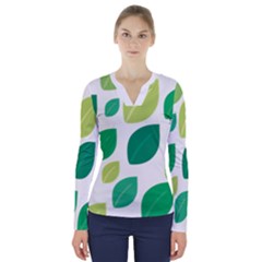 Leaves Green Modern Pattern Naive Retro Leaf Organic V-neck Long Sleeve Top by genx