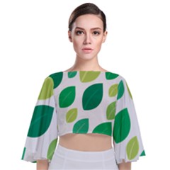 Leaves Green Modern Pattern Naive Retro Leaf Organic Tie Back Butterfly Sleeve Chiffon Top by genx