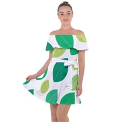 Leaves Green Modern Pattern Naive Retro Leaf Organic Off Shoulder Velour Dress by genx