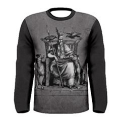 Odin On His Throne With Ravens Wolf On Black Stone Texture Men s Long Sleeve Tee by snek