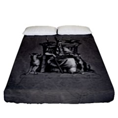 Odin On His Throne With Ravens Wolf On Black Stone Texture Fitted Sheet (queen Size) by snek