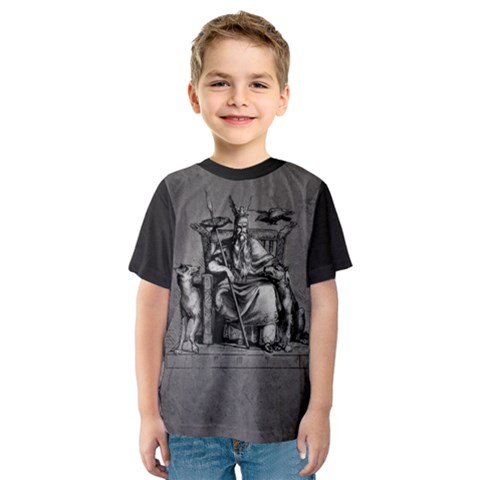 Odin On His Throne With Ravens Wolf On Black Stone Texture Kids  Sport Mesh Tee by snek