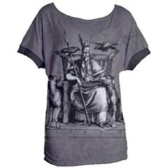 Odin On His Throne With Ravens Wolf On Black Stone Texture Women s Oversized Tee by snek