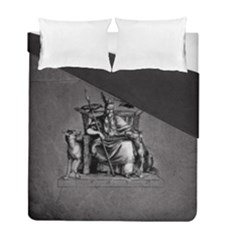 Odin On His Throne With Ravens Wolf On Black Stone Texture Duvet Cover Double Side (full/ Double Size) by snek