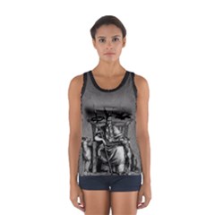Odin On His Throne With Ravens Wolf On Black Stone Texture Sport Tank Top  by snek