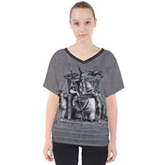 Odin On His Throne With Ravens Wolf On Black Stone Texture V-neck Dolman Drape Top by snek