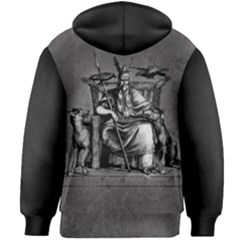 Odin On His Throne With Ravens Wolf On Black Stone Texture Kids  Zipper Hoodie Without Drawstring by snek