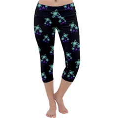 Dark Floral Drawing Print Pattern Capri Yoga Leggings by dflcprintsclothing