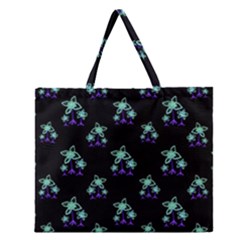Dark Floral Drawing Print Pattern Zipper Large Tote Bag by dflcprintsclothing