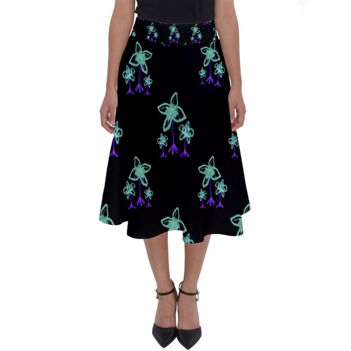 Dark Floral Drawing Print Pattern Perfect Length Midi Skirt