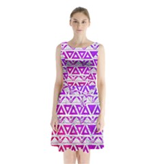 Fancy Tribal Pattern Sleeveless Waist Tie Chiffon Dress