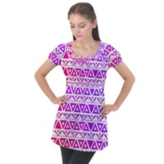 Fancy Tribal Pattern Puff Sleeve Tunic Top