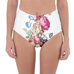 Les Fleurs Artificielles - Vintage Design Reversible High-waist Bikini Bottoms by WensdaiAmbrose