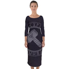 Thor Hammer With Runes Valhalla Tristella Viking Norse Mythology Mjolnir  Quarter Sleeve Midi Bodycon Dress by snek