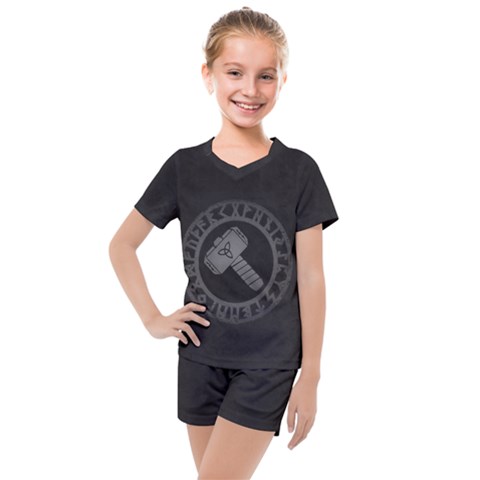 Thor Hammer With Runes Valhalla Tristella Viking Norse Mythology Mjolnir  Kids  Mesh Tee And Shorts Set by snek