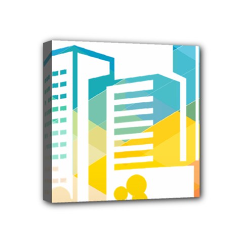Silhouette Cityscape Building Icon Color City Mini Canvas 4  X 4  (stretched) by Sudhe