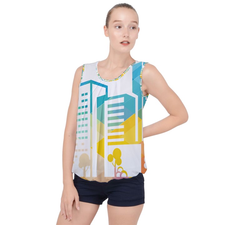 Silhouette Cityscape Building Icon Color City Bubble Hem Chiffon Tank Top