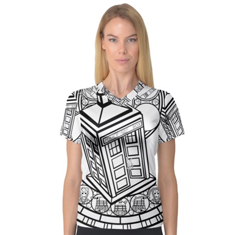 Bad Wolf Tardis Art Drawing Doctor Who V-neck Sport Mesh Tee by Sudhe