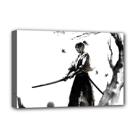 Japan Samurai Drawing   Warrior Deluxe Canvas 18  X 12  (stretched)