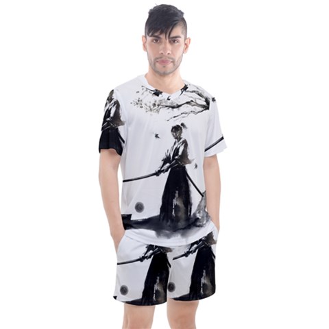 Japan Samurai Drawing   Warrior Men s Mesh Tee And Shorts Set by Sudhe