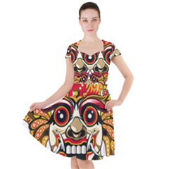 Bali Barong Mask Euclidean Vector Chiefs Face Cap Sleeve Midi Dress