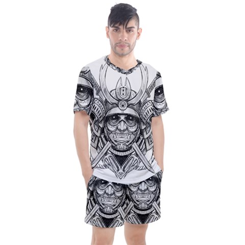 Drawing Samurai Tattoo Sketch Japanese Samurai Men s Mesh Tee And Shorts Set by Sudhe