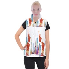 New York City Poster Watercolor Painting Illustrat Women s Button Up Vest by Sudhe
