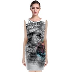 Lion King Head Sleeveless Velvet Midi Dress by Sudhe