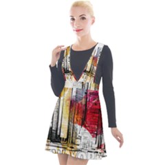 New York City Skyline Vector Illustration Plunge Pinafore Velour Dress