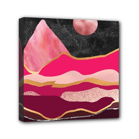 Pink And Black Abstract Mountain Landscape Mini Canvas 6  X 6  (stretched) by charliecreates