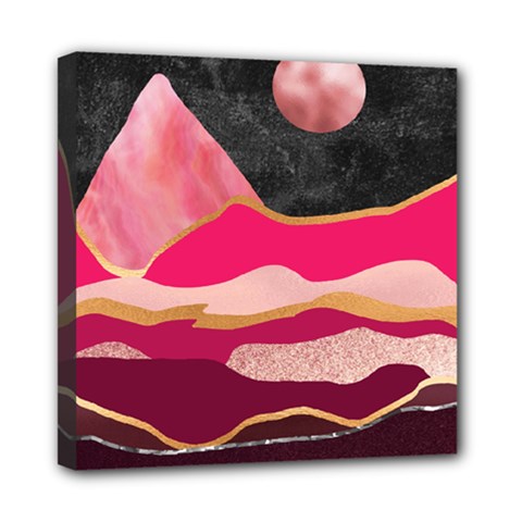 Pink And Black Abstract Mountain Landscape Mini Canvas 8  X 8  (stretched) by charliecreates