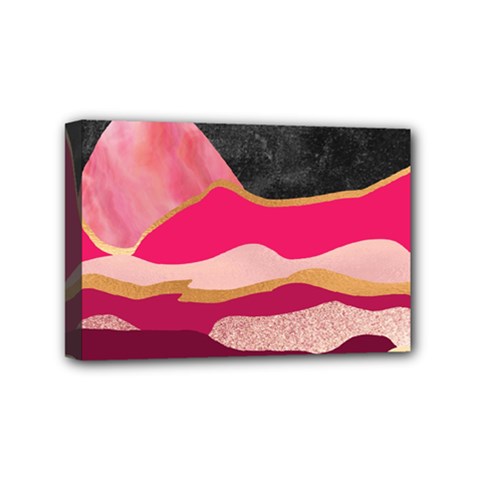 Pink And Black Abstract Mountain Landscape Mini Canvas 6  X 4  (stretched) by charliecreates