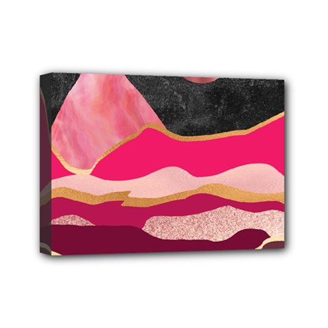 Pink And Black Abstract Mountain Landscape Mini Canvas 7  X 5  (stretched) by charliecreates