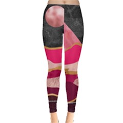 Pink And Black Abstract Mountain Landscape Leggings 