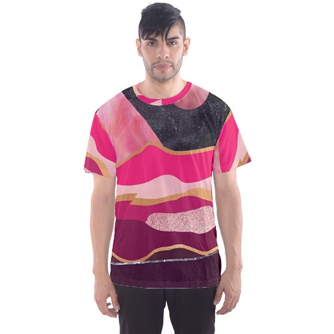 Pink And Black Abstract Mountain Landscape Men s Sports Mesh Tee by charliecreates