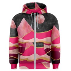 Pink And Black Abstract Mountain Landscape Men s Zipper Hoodie by charliecreates