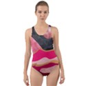 Pink and black abstract mountain landscape Cut-Out Back One Piece Swimsuit View1