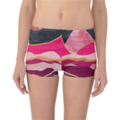 Pink And Black Abstract Mountain Landscape Reversible Boyleg Bikini Bottoms by charliecreates