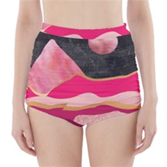 Pink And Black Abstract Mountain Landscape High-waisted Bikini Bottoms by charliecreates