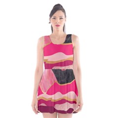 Pink And Black Abstract Mountain Landscape Scoop Neck Skater Dress by charliecreates