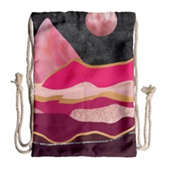 Pink And Black Abstract Mountain Landscape Drawstring Bag (large) by charliecreates