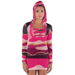 Pink And Black Abstract Mountain Landscape Long Sleeve Hooded T-shirt by charliecreates