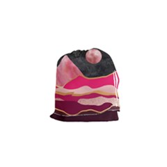 Pink And Black Abstract Mountain Landscape Drawstring Pouch (xs)