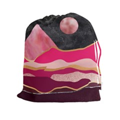 Pink And Black Abstract Mountain Landscape Drawstring Pouch (xxl)