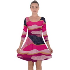 Pink And Black Abstract Mountain Landscape Quarter Sleeve Skater Dress by charliecreates