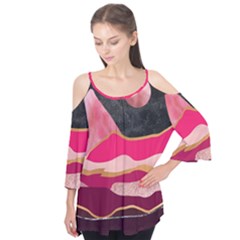 Pink And Black Abstract Mountain Landscape Flutter Tees