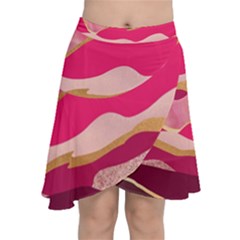 Pink And Black Abstract Mountain Landscape Chiffon Wrap Front Skirt by charliecreates