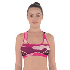 Pink And Black Abstract Mountain Landscape Cross Back Sports Bra by charliecreates