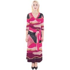 Pink And Black Abstract Mountain Landscape Quarter Sleeve Wrap Maxi Dress by charliecreates